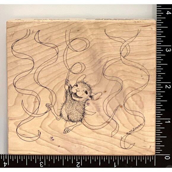 1997 House Mouse Designs Party Ribbons 79 Wood Mounted Rubber Stamp - Picture 1 of 3